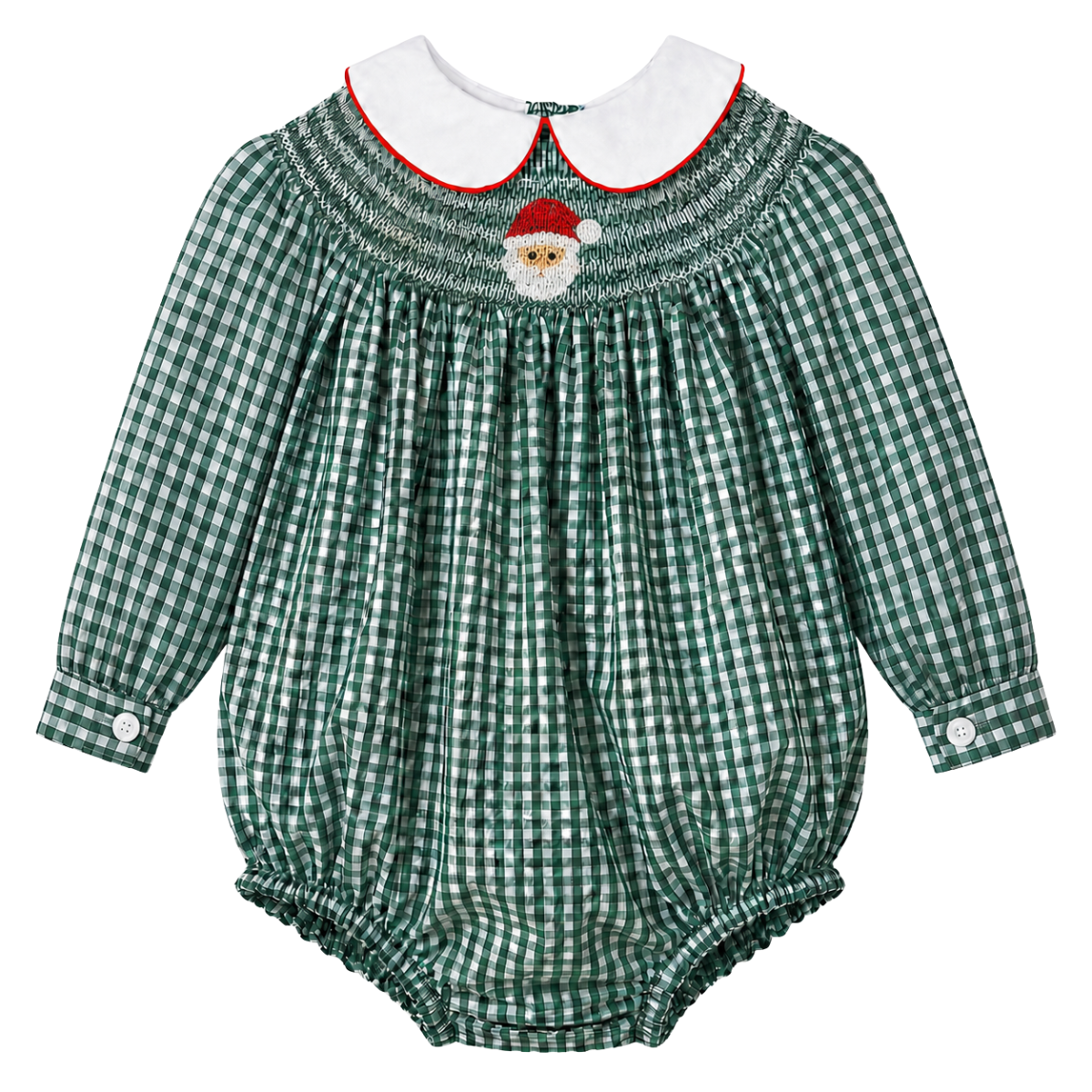 Christmas Green Gingham Smocked Santa Bubble