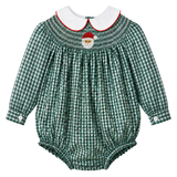 Christmas Green Gingham Smocked Santa Bubble
