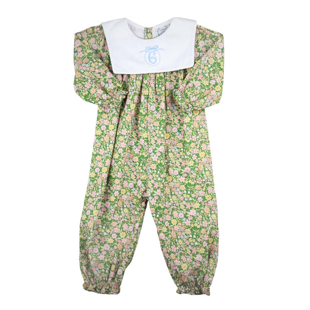 Green Autumn Floral Bib Romper