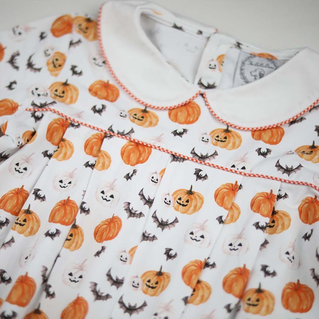 Girls Halloween Pumpkin & Bats Romper
