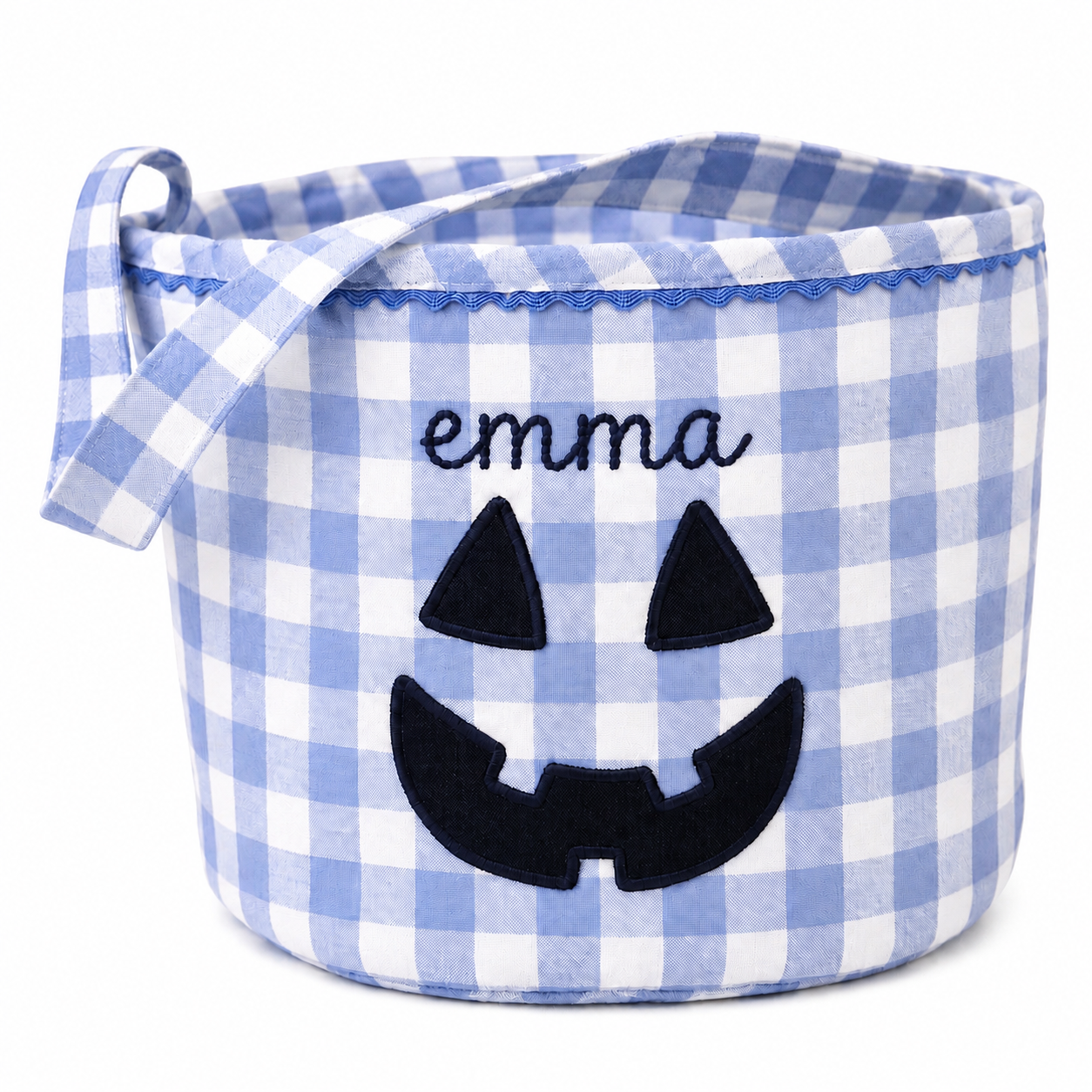 Blue Gingham Ghost Jack 'O Lantern Halloween Bucket