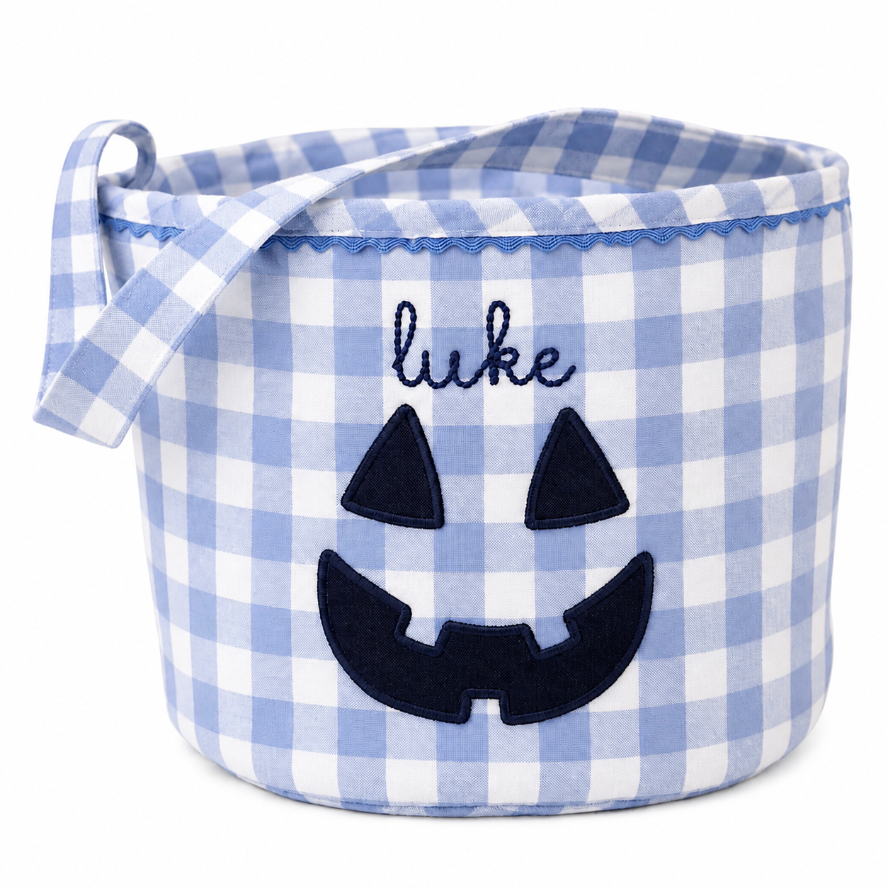 Blue Gingham Ghost Jack 'O Lantern Halloween Bucket
