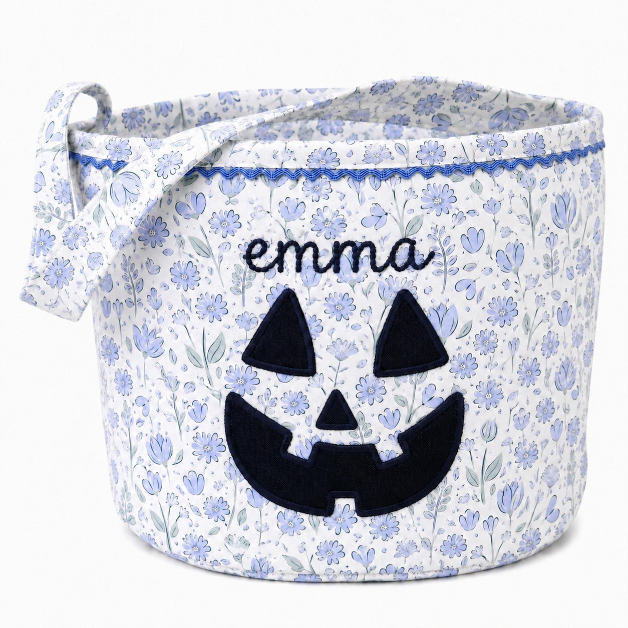Blue Floral Jack 'O Lantern Halloween Bucket