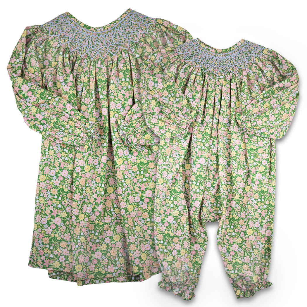 Green Floral Smocked Dress