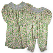Green Floral Smocked Dress