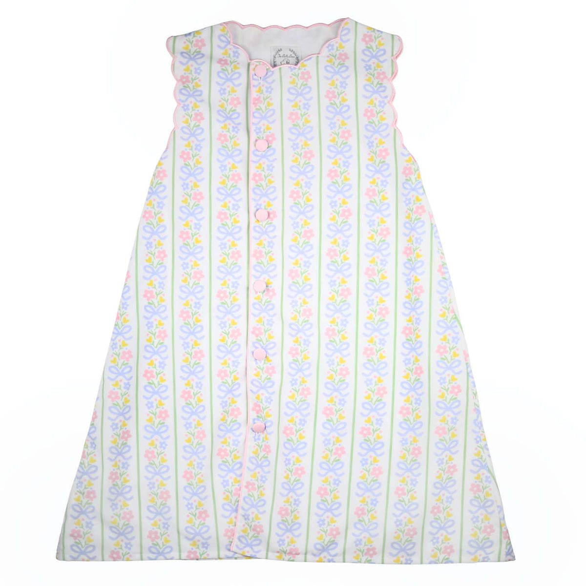 Blue Floral & Bow Scalloped Dress