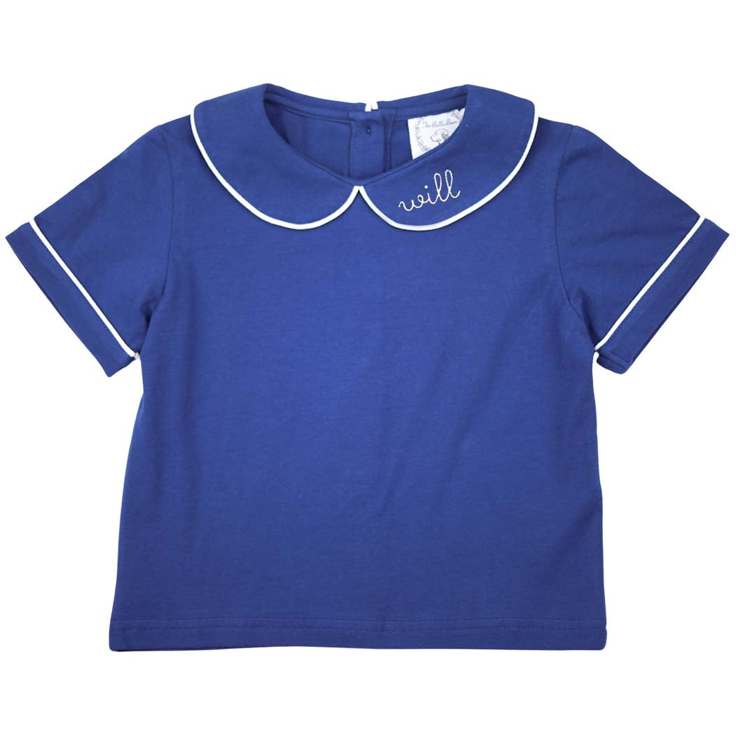 Unisex Navy Peter Pan Knit Short-Sleeve Shirt