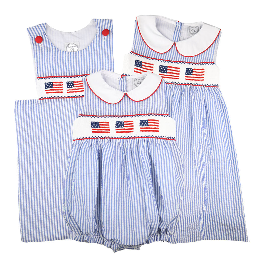 Smocked Seersucker Flag Shortall