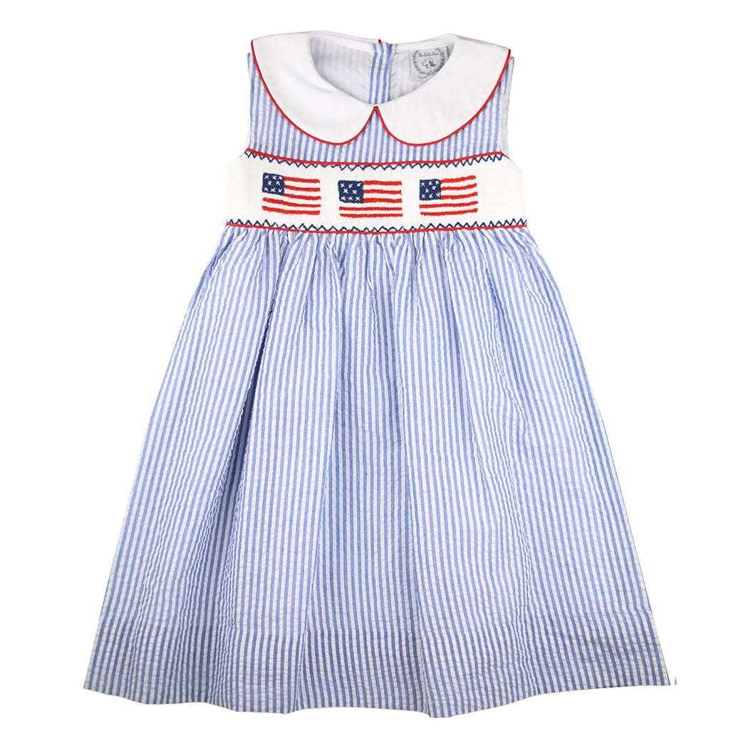 Smocked Seersucker Flag Dress