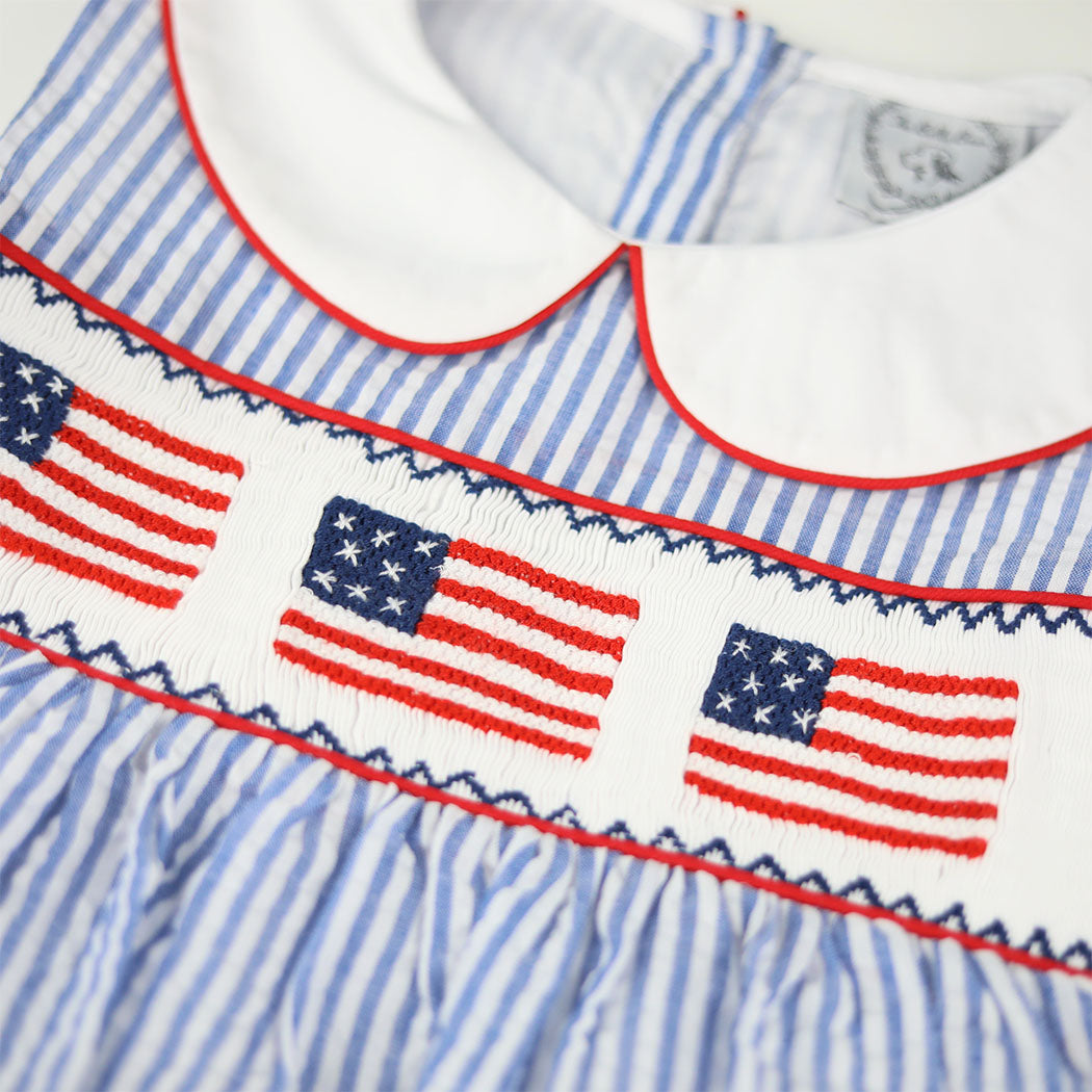 Smocked Seersucker Flag Dress