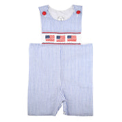Smocked Seersucker Flag Shortall