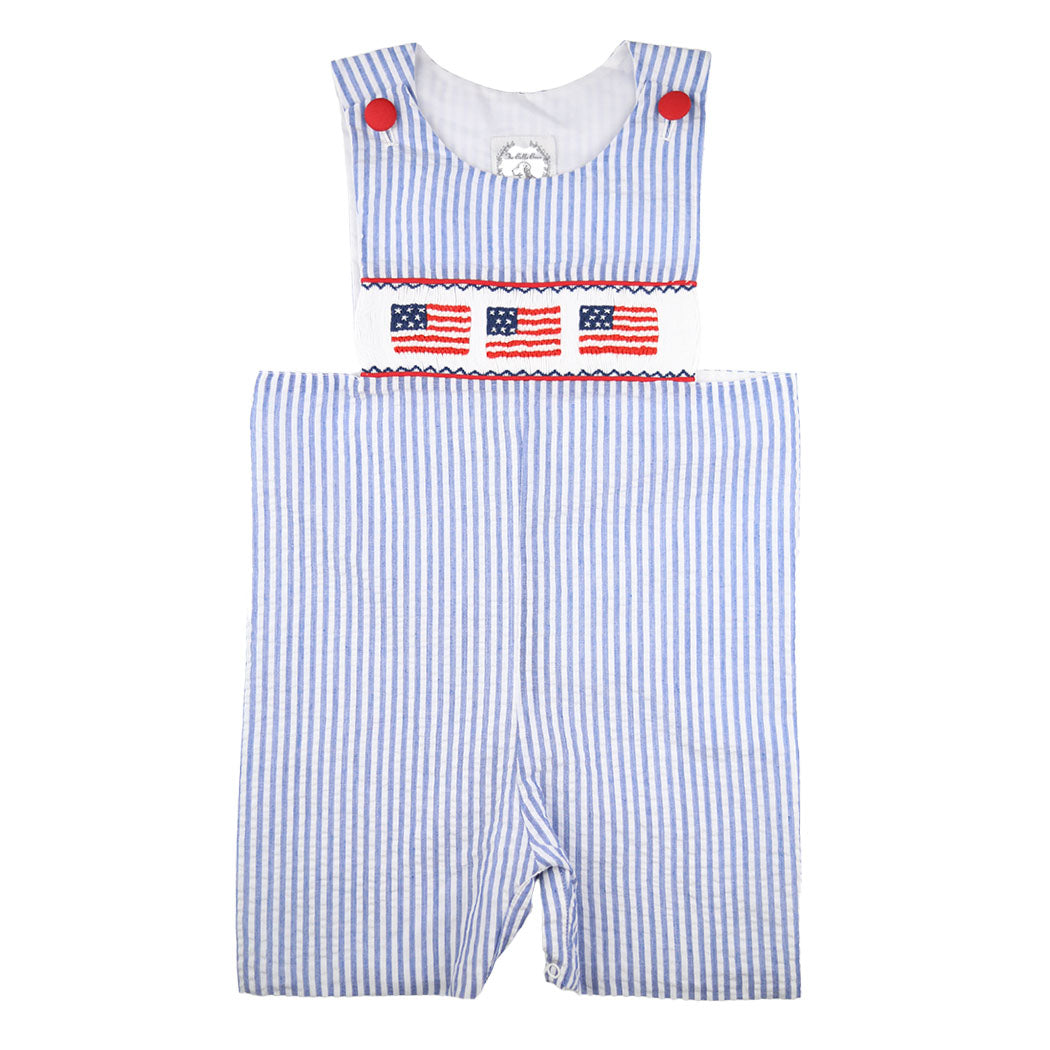 Smocked Seersucker Flag Shortall