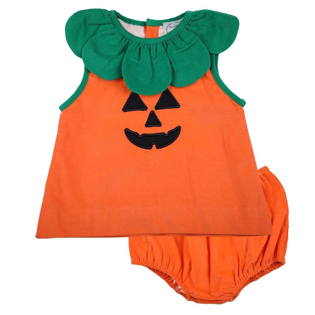 Girls Orange Corduroy Jack-O-Lantern Bloomer Set