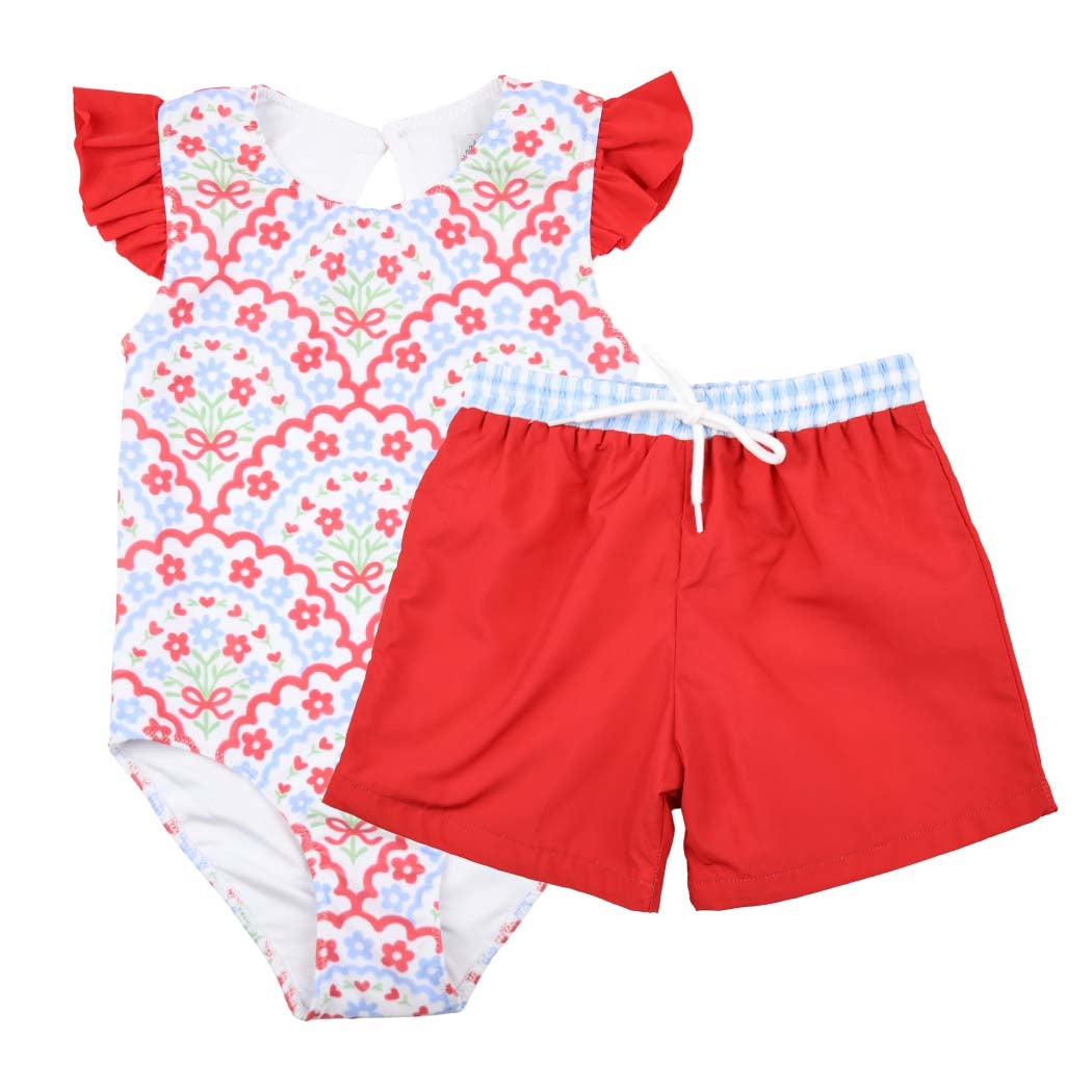 Boys Patriotic Flag Swim Trunks
