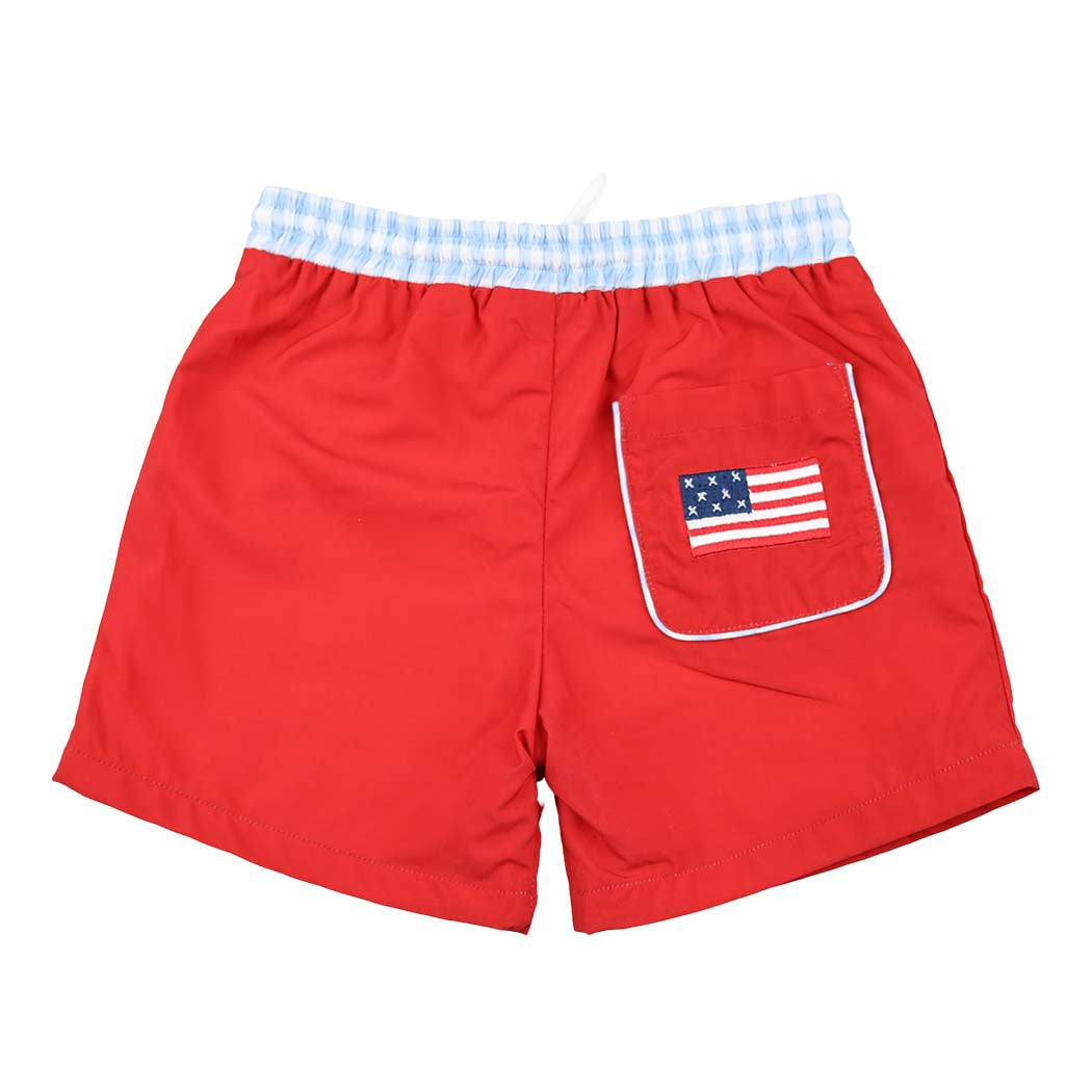 Boys Patriotic Flag Swim Trunks