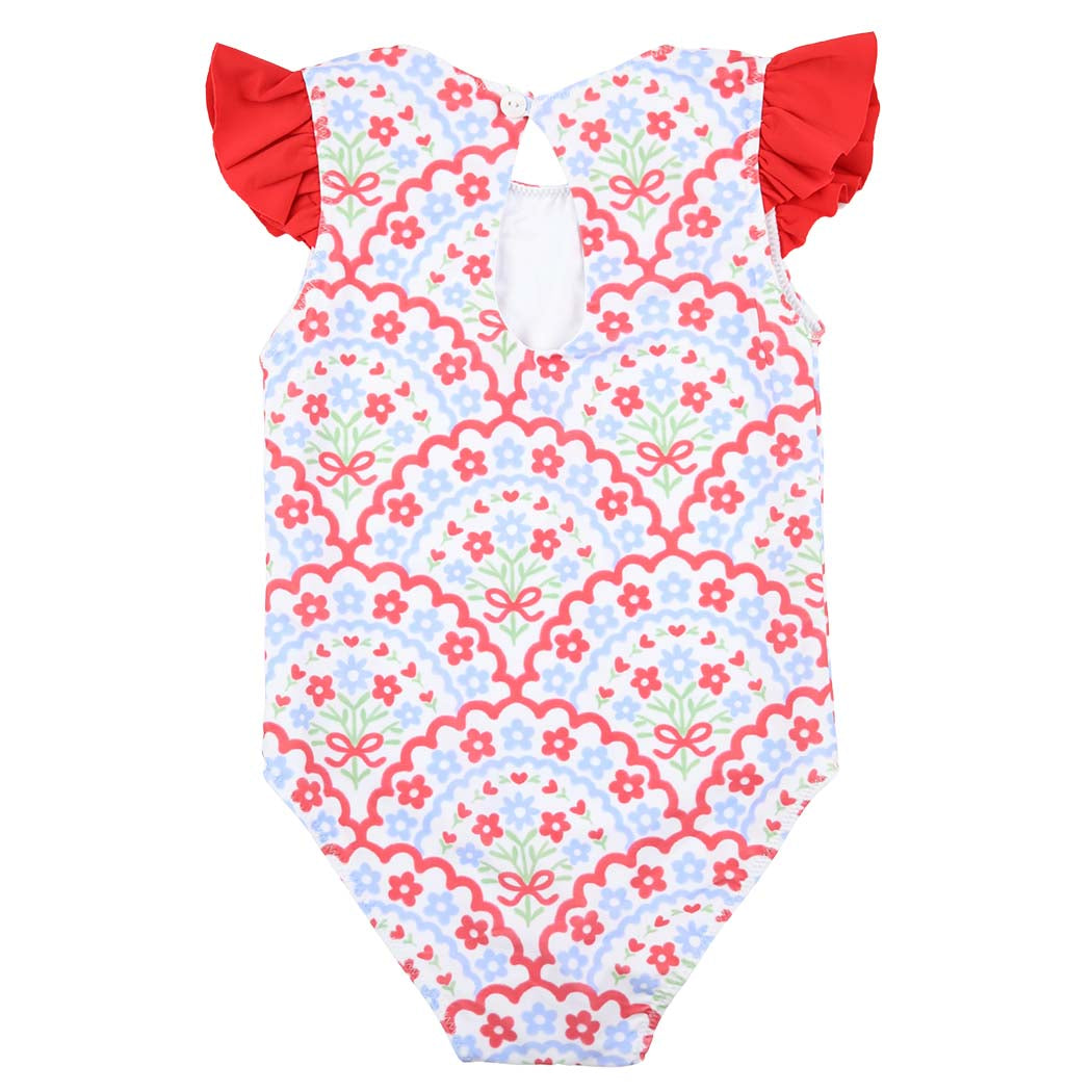 Girls Patriotic Scallop One-Piece Swimsuit