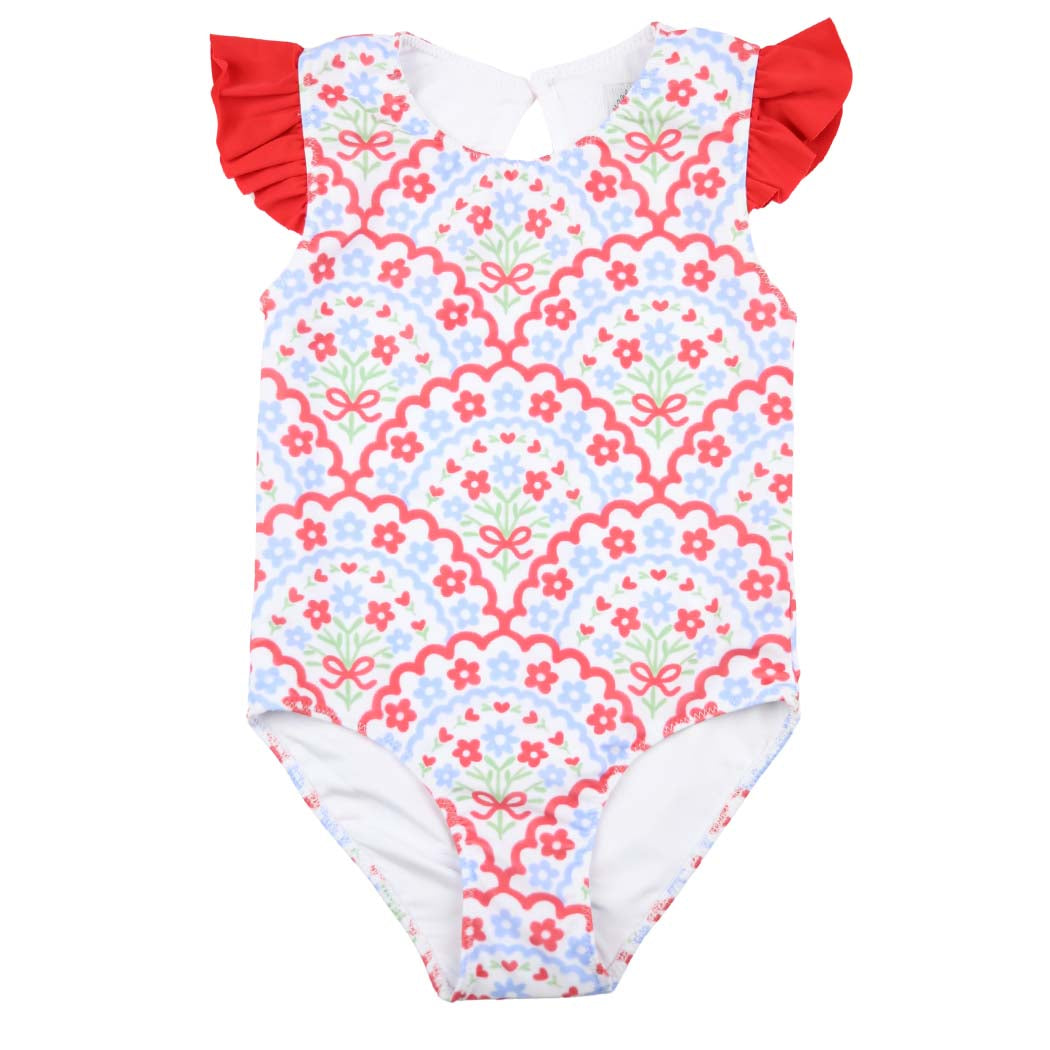 Girls Patriotic Scallop One-Piece Swimsuit