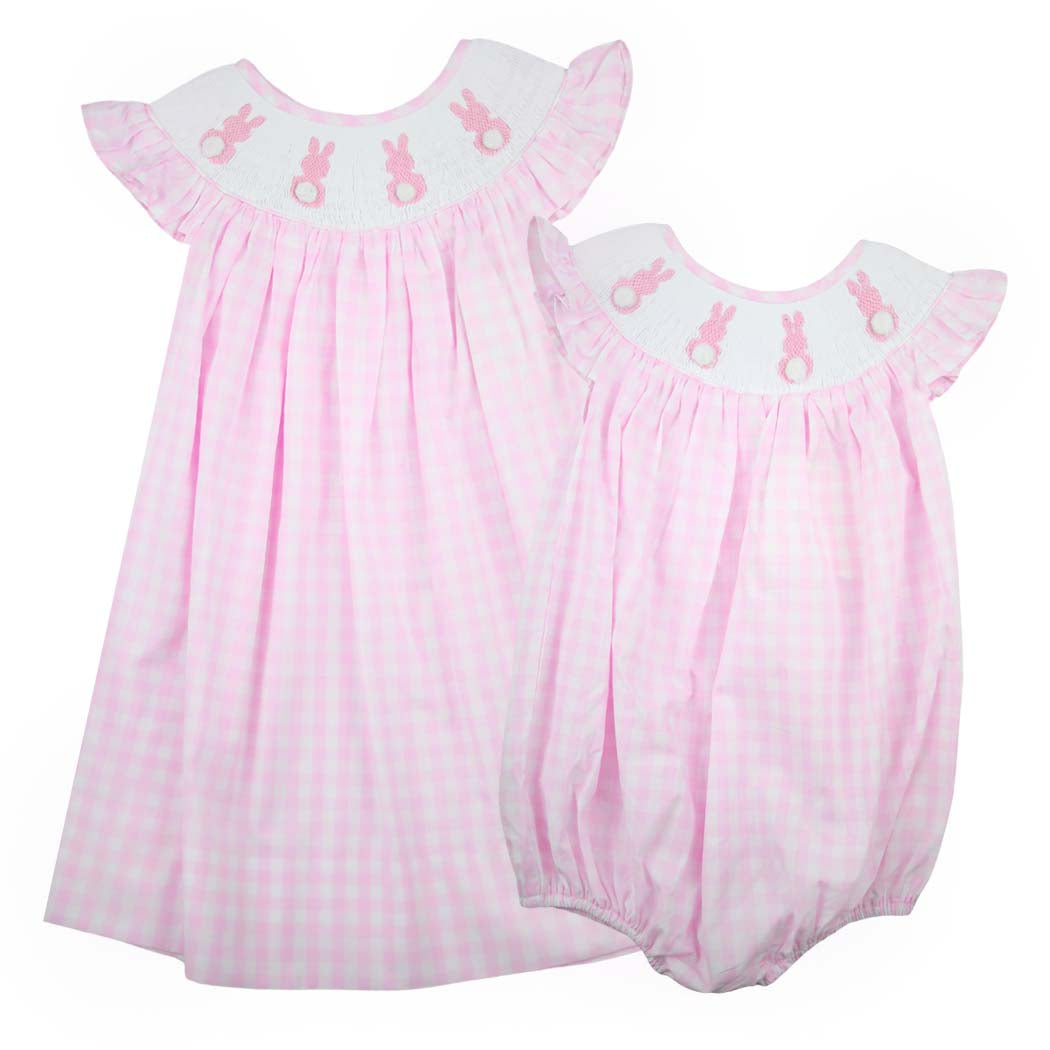 Pink Gingham Smocked Easter Bunny Bubble