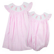 Pink Gingham Smocked Easter Bunny Bubble