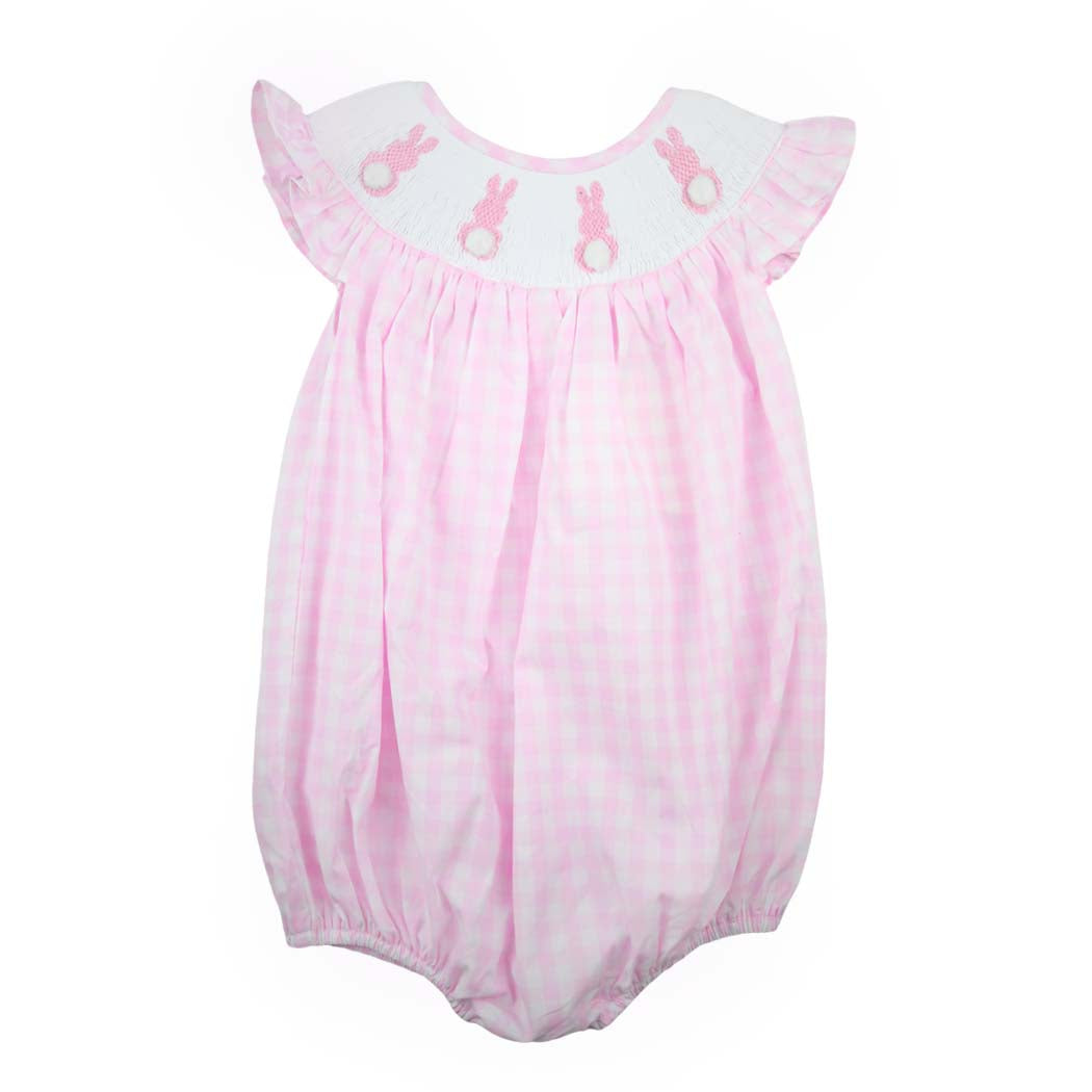 Pink Gingham Smocked Easter Bunny Bubble