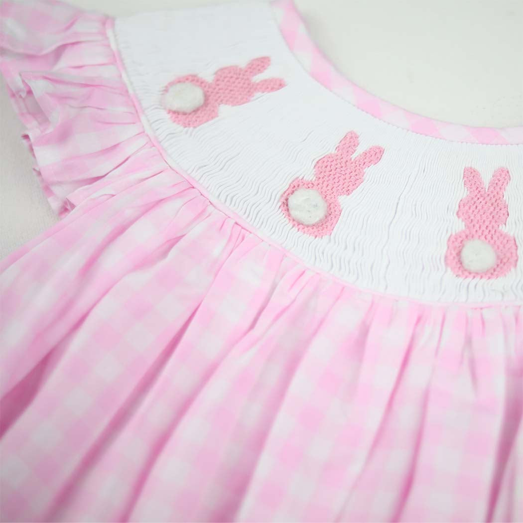 Pink Gingham Smocked Easter Bunny Bubble