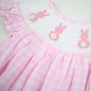 Pink Gingham Smocked Easter Bunny Bubble