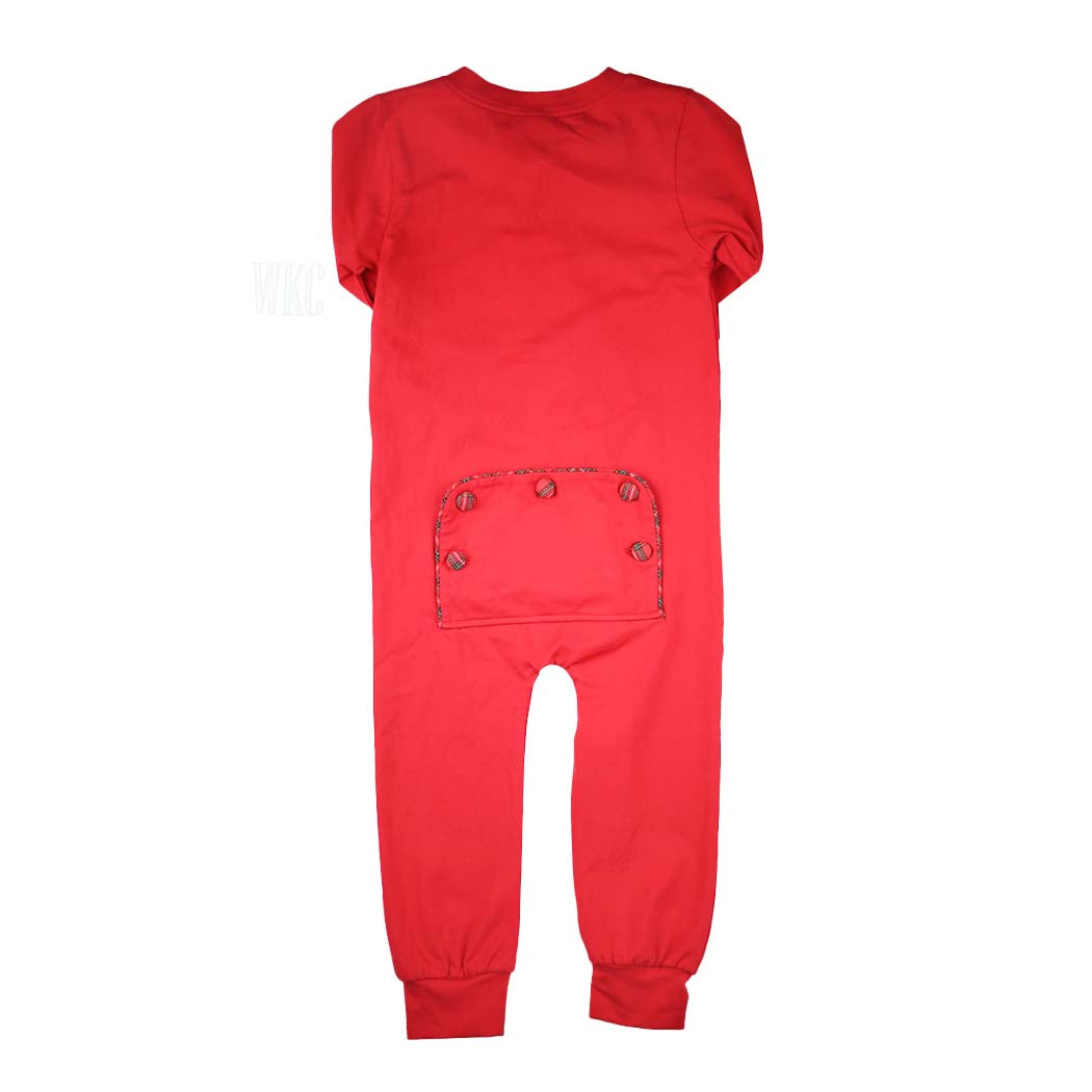Boys Red Tartan Trim Zip Romper