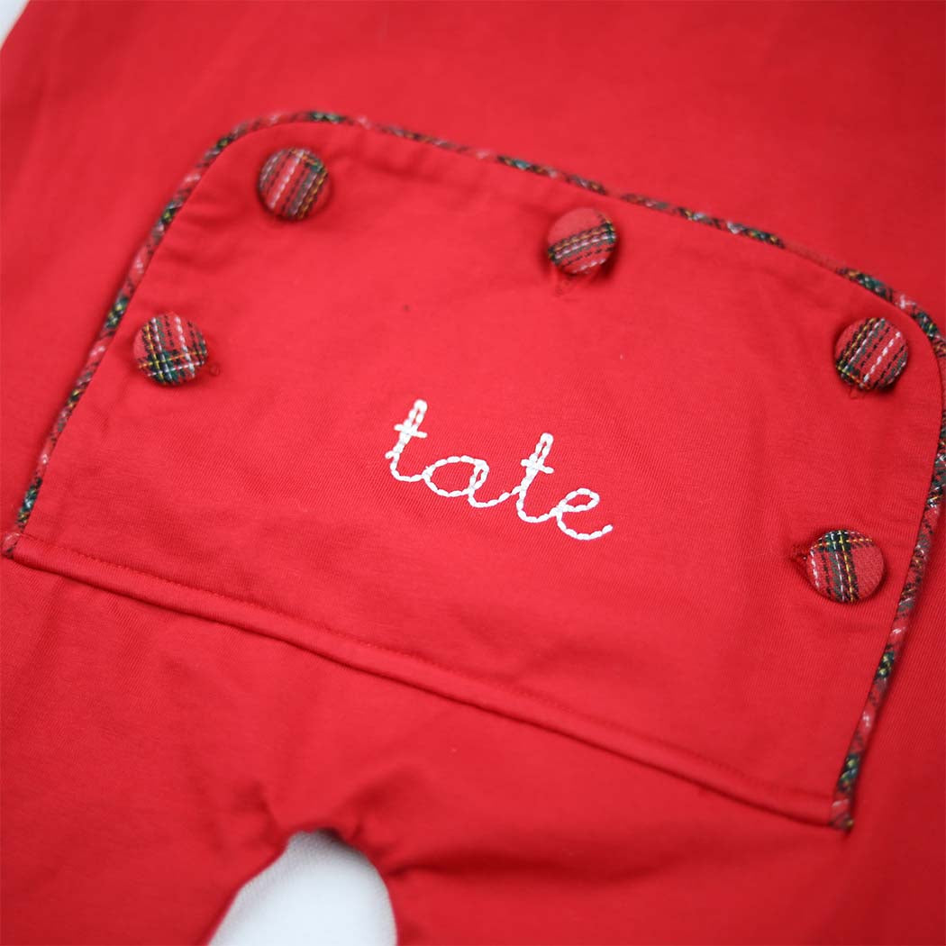 Boys Red Tartan Trim Zip Romper