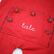 Boys Red Tartan Trim Zip Romper
