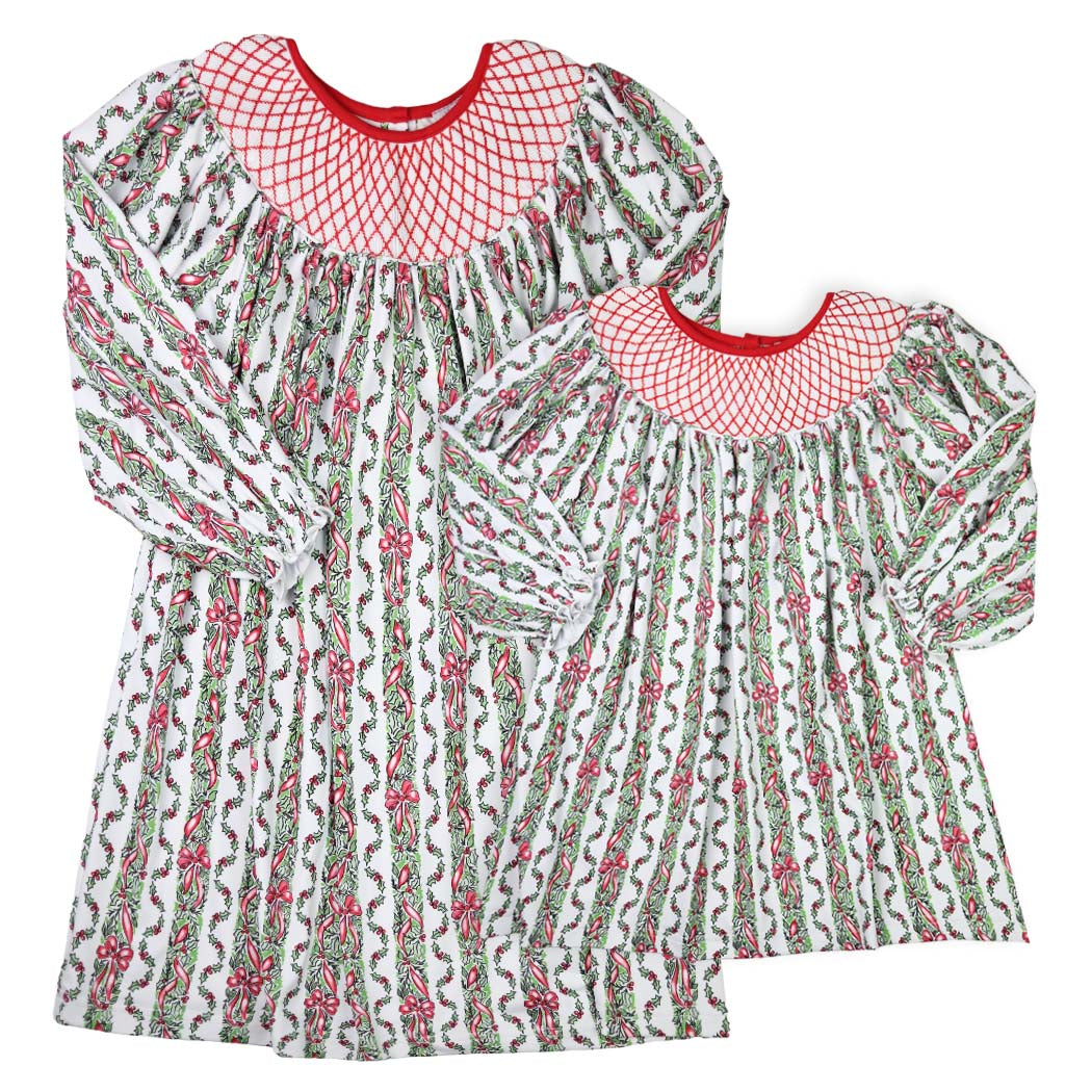 Women's Christmas Smocked Red Ribbon Nightgown