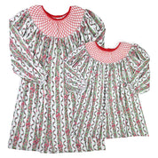 Women's Christmas Smocked Red Ribbon Nightgown
