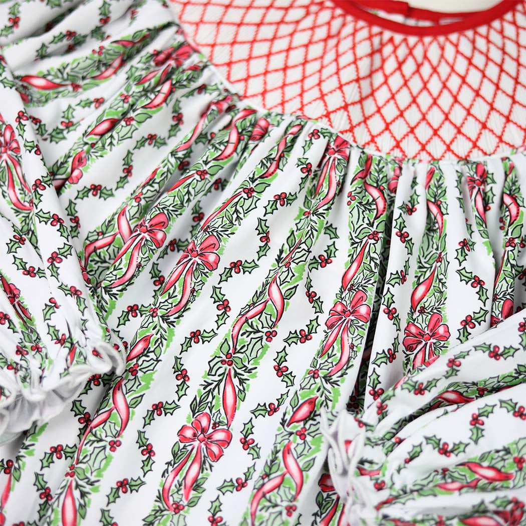 Women's Christmas Smocked Red Ribbon Nightgown