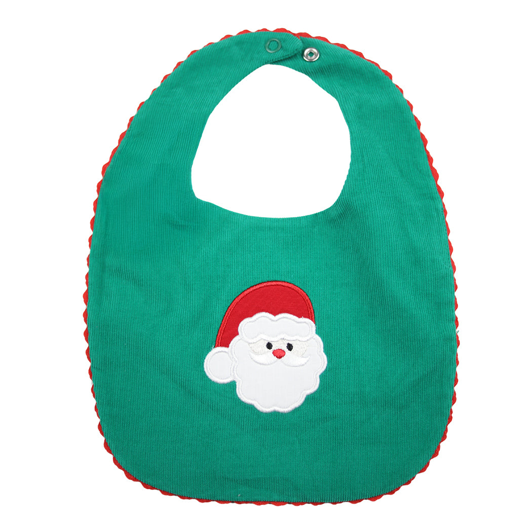 Green Corduroy Bib with Santa