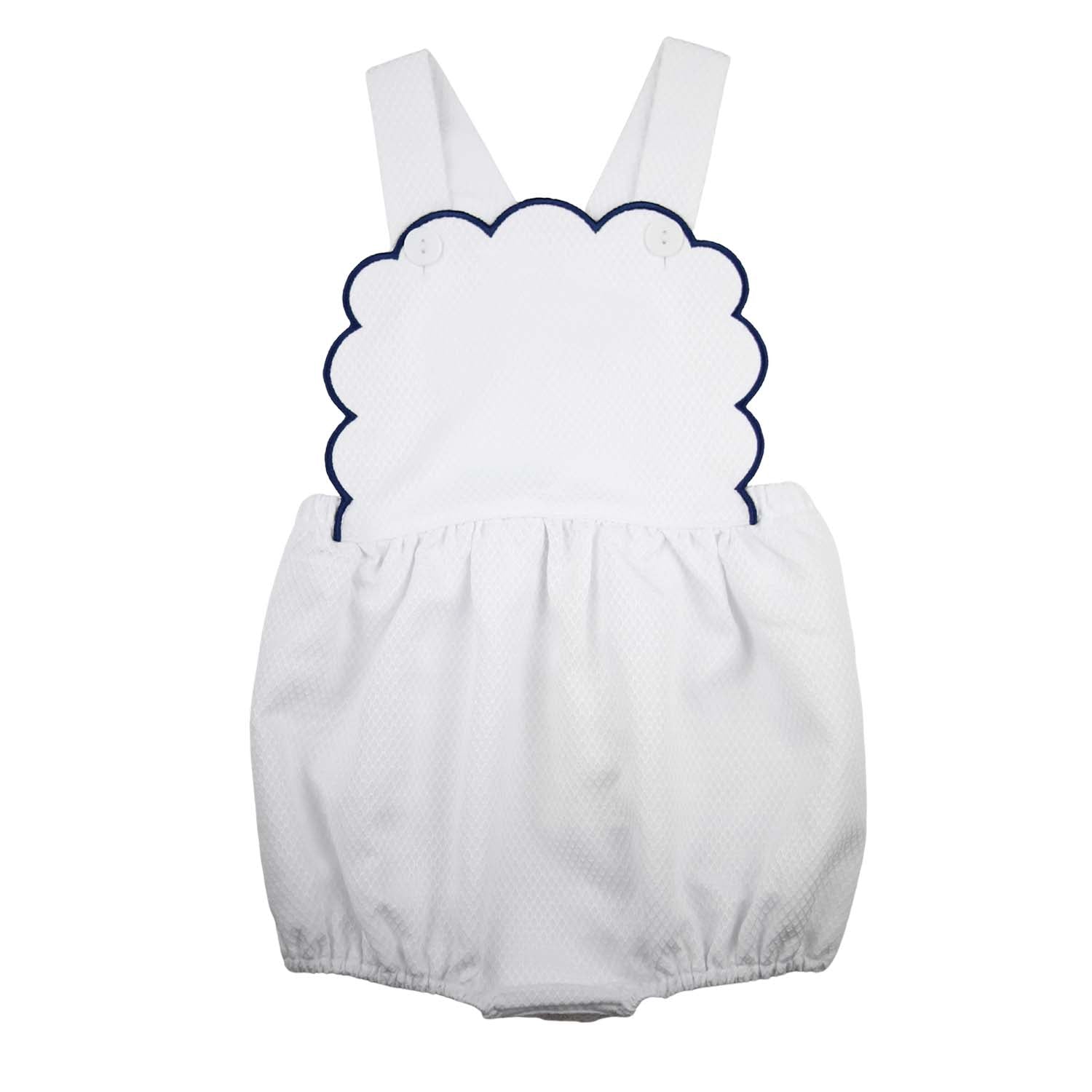 White Honeycomb with Navy Trim Scalloped Bubble