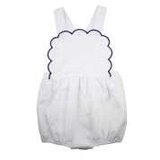 White Honeycomb with Navy Trim Scalloped Bubble