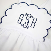 White Honeycomb with Navy Trim Scalloped Bubble