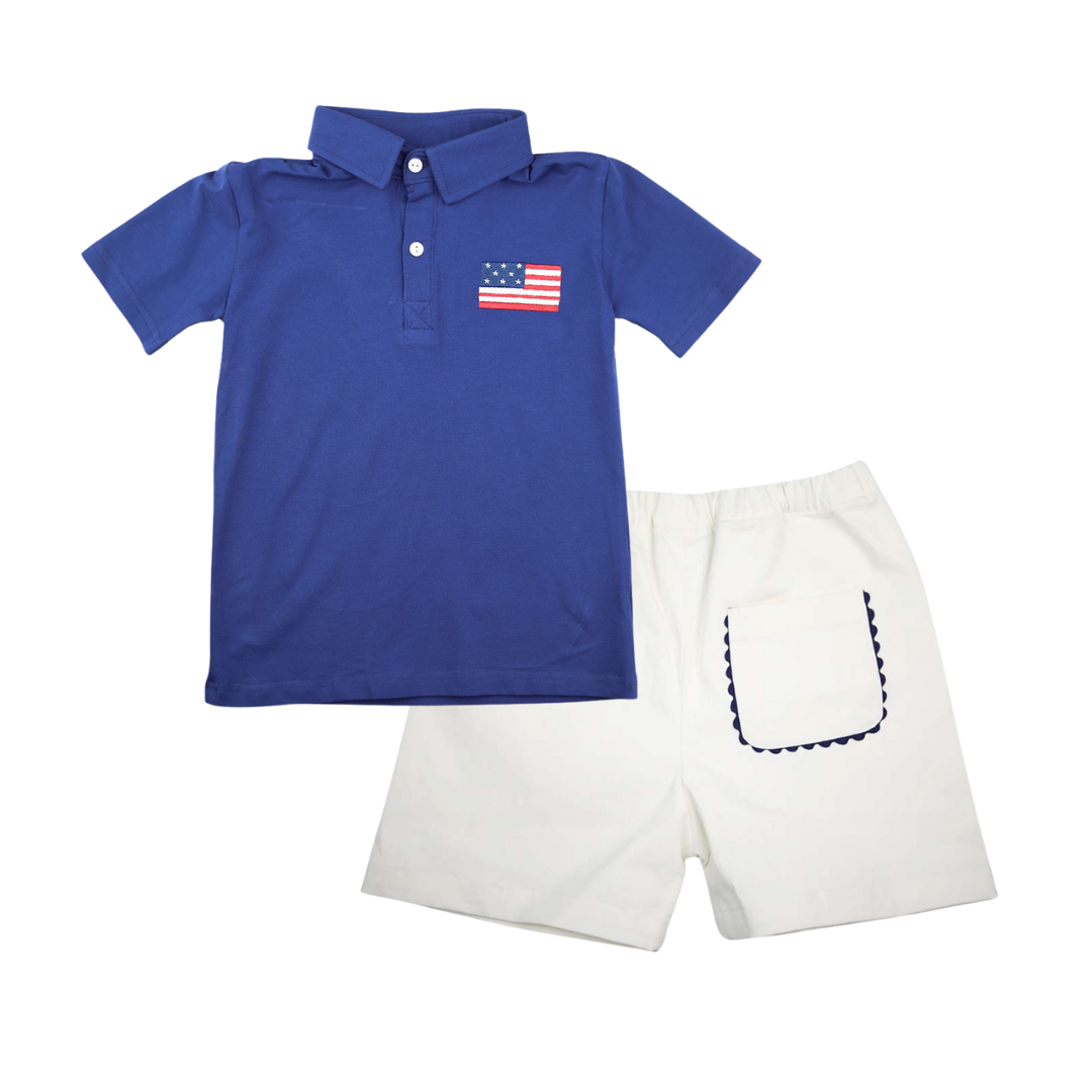 Navy Patriotic Flag Polo