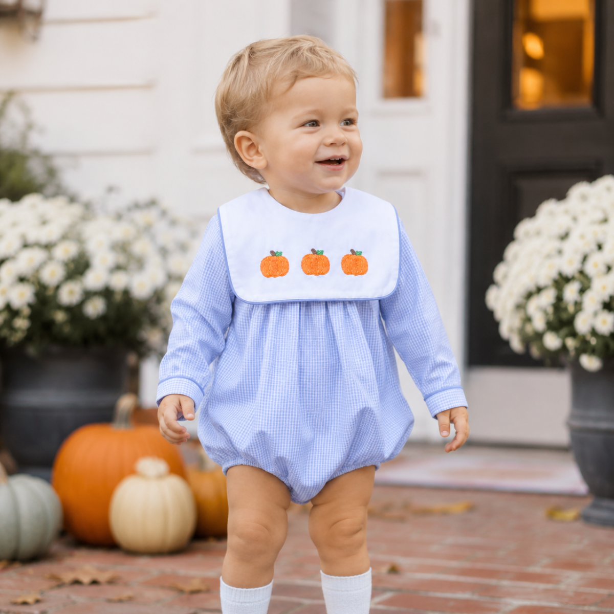 Boys Blue Gingham Pumpkin Bubble