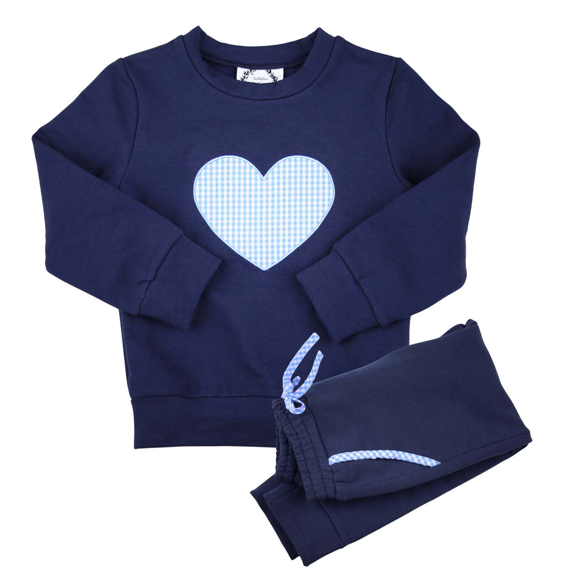 Navy Gingham Heart Sweat Set