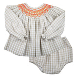 Smocked Autumn Khaki Gingham Bloomer Set