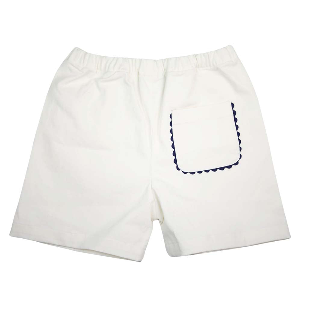 White Khaki Boys Shorts with Navy RicRac