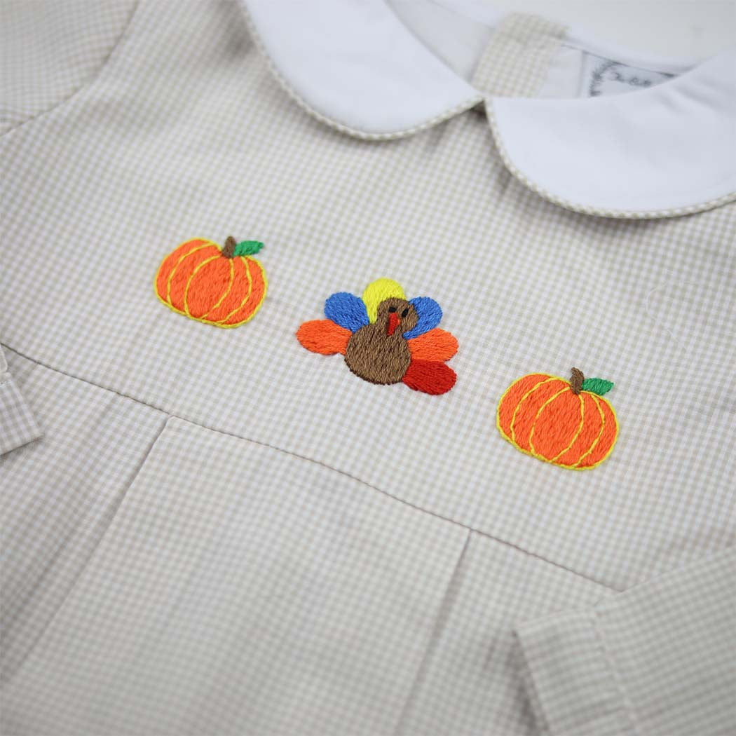 Girls Thanksgiving Khaki Gingham Romper