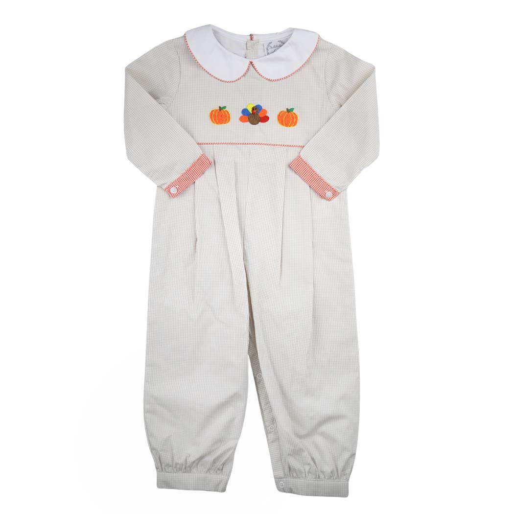 Boys Thanksgiving Khaki Gingham Romper