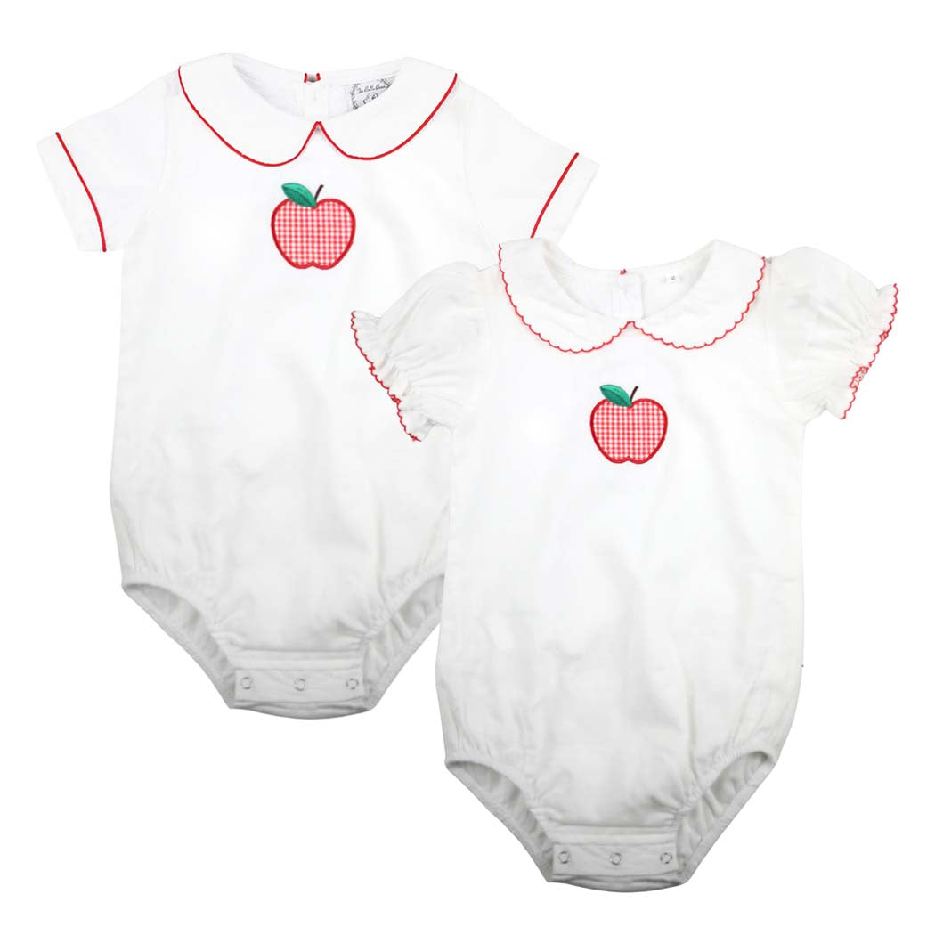 Girls White Bubble with Gingham Apple Appliqué