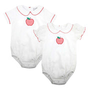 Girls White Bubble with Gingham Apple Appliqué