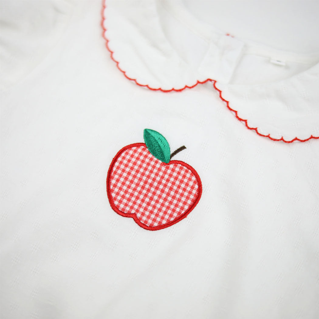 Girls White Bubble with Gingham Apple Appliqué