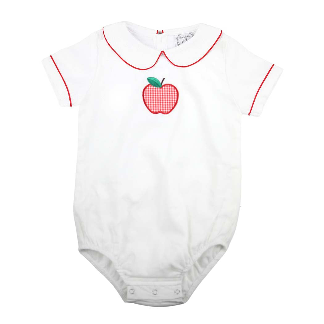 Boys White Bubble with Gingham Apple Appliqué