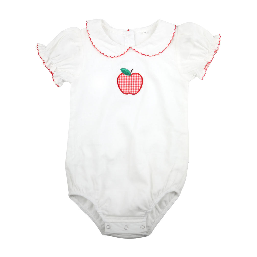Boys White Bubble with Gingham Apple Appliqué