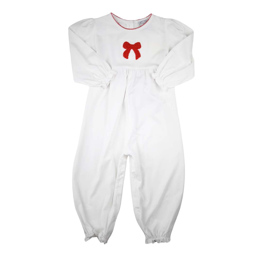 White Knit Romper with Red Bow