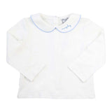 Baby Blue Trim Long Sleeve Peter Pan White Knit Shirt